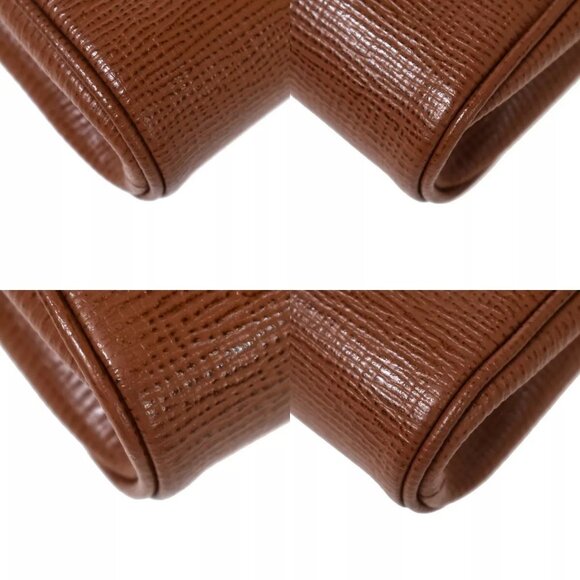 CELINE Logo Circle 2Way Shoulder Clutch Bag Leather Brown Gold Italy - Picture 6 of 16